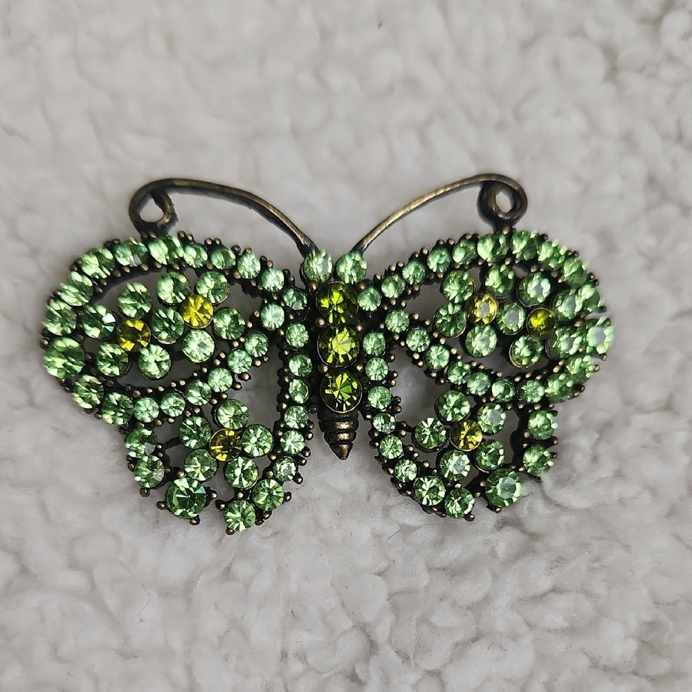 Elegant Green Butterfly Crystal Brooch